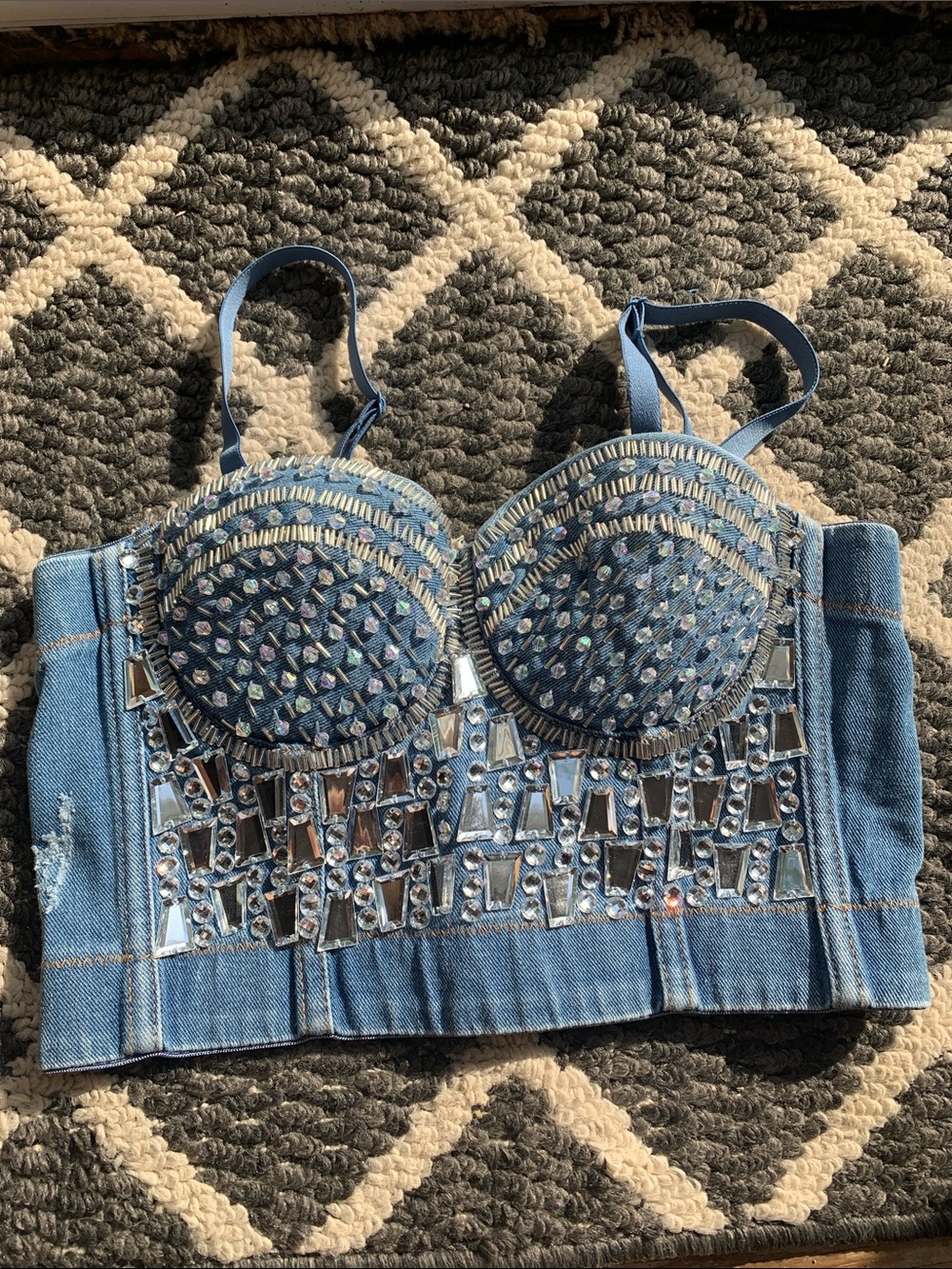Denim Beaded Rhinestone Corset
